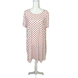 Women's Doublju 2X Plus Red and White Polka Dot Short Sleeve Shirt Extra Long